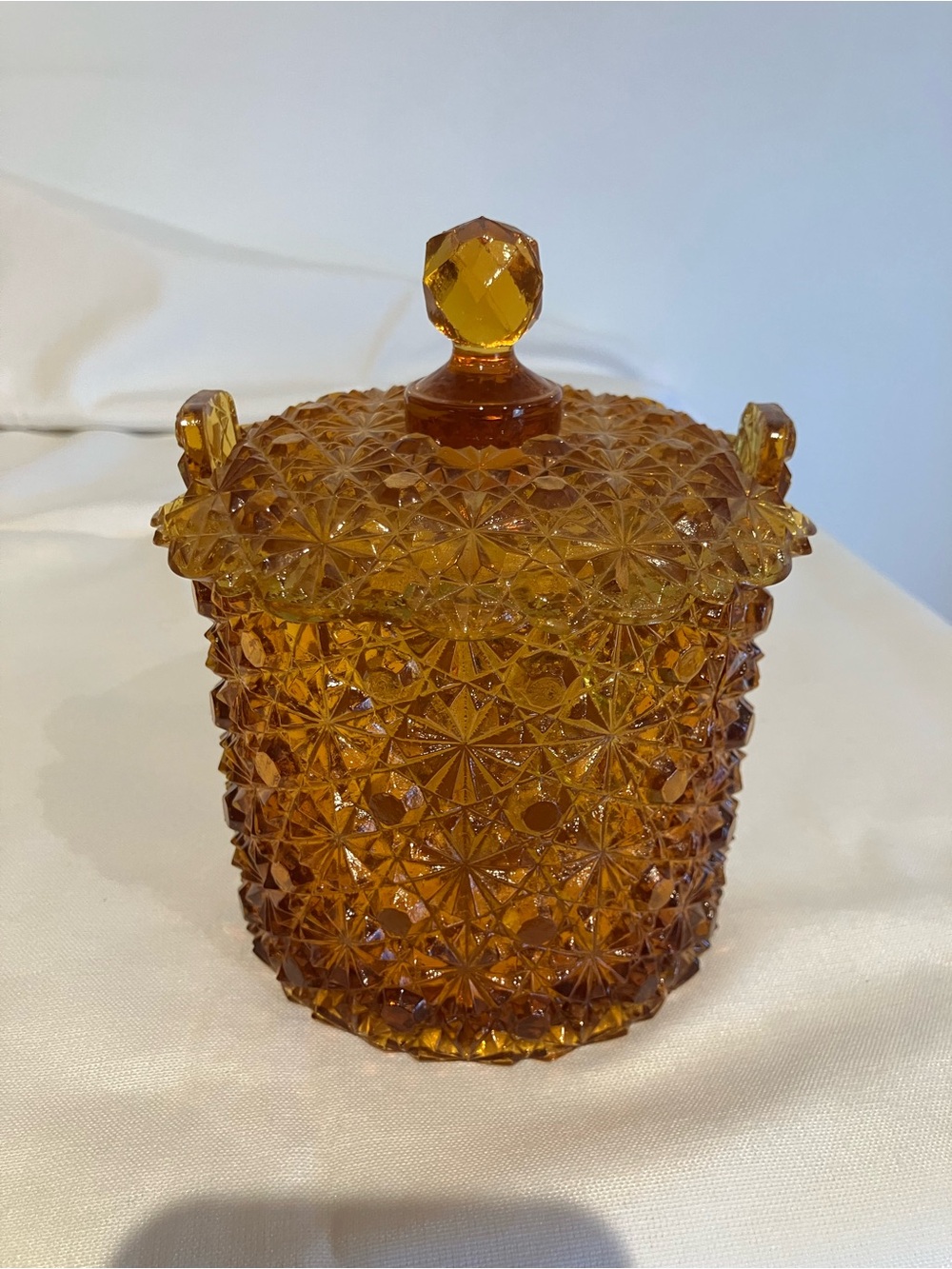 Fenton Amber Pressed Glass Covered Jar